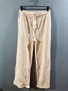 Cream Straight-Leg Waffle Knit Pants